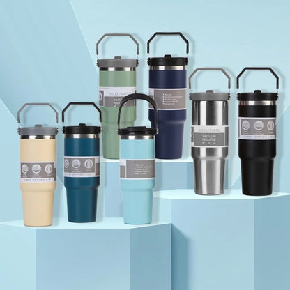 ListonX Stainless Steel Handheld Thermos - Double-wall, BPA-free, leak-proof, 890ml, FREE straw.