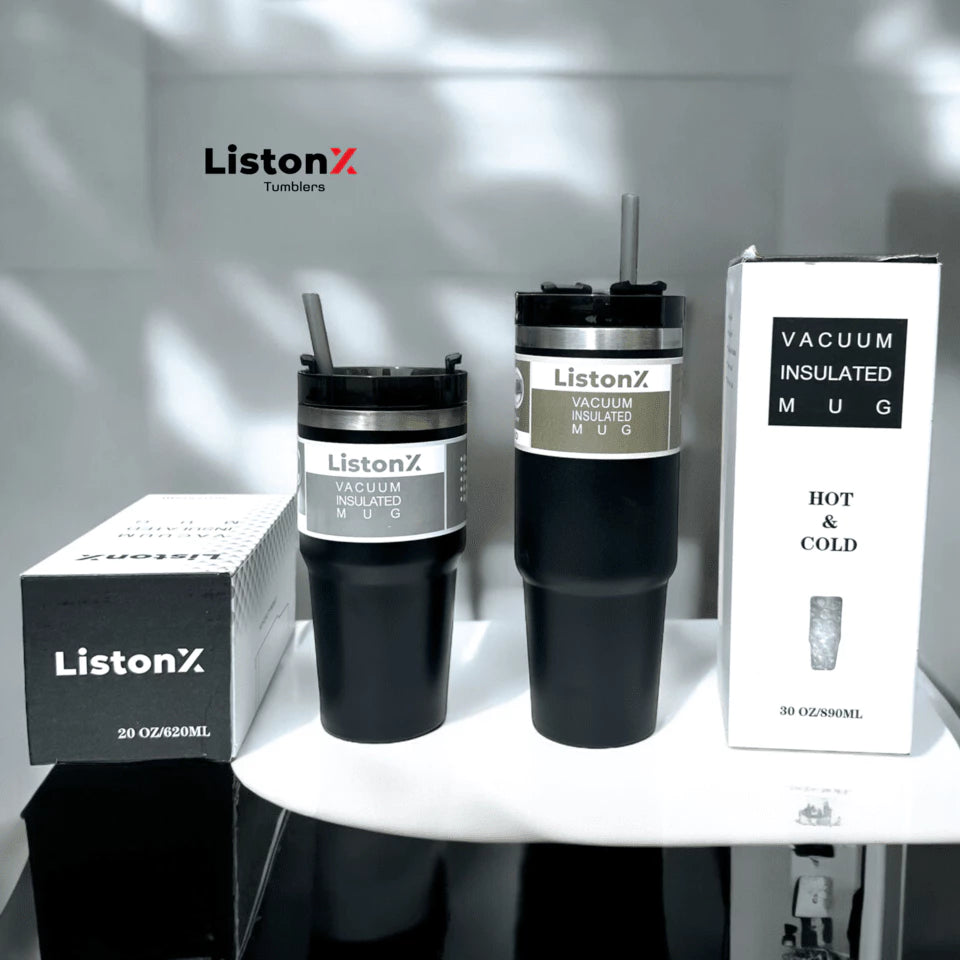 ListonX Thermos Tumble Bottle & Cup with Straw - Leak-proof, insulated, stainless steel, easy-grip.