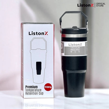 ListonX Stainless Steel Handheld Thermos - Double-wall, BPA-free, leak-proof, 890ml, FREE straw.