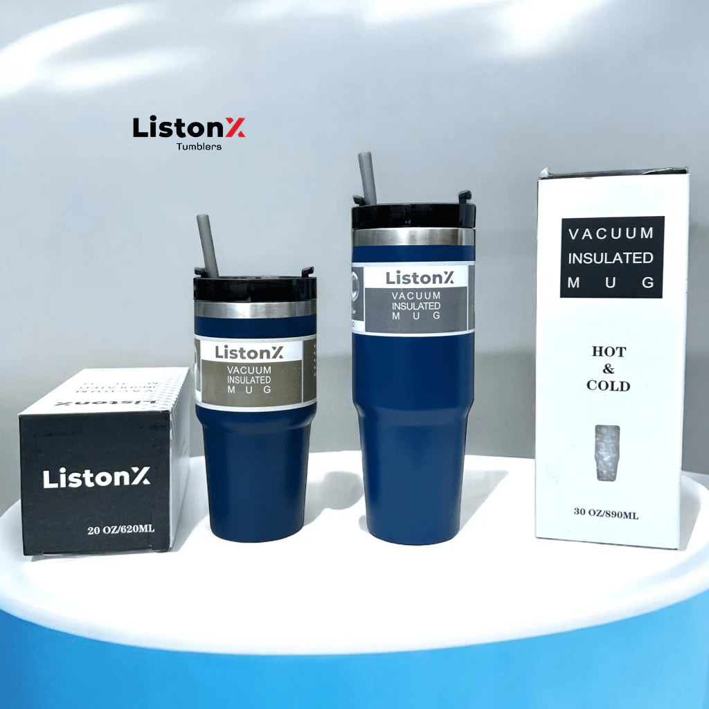 ListonX Thermos Tumble Bottle & Cup with Straw - Leak-proof, insulated, stainless steel, easy-grip.