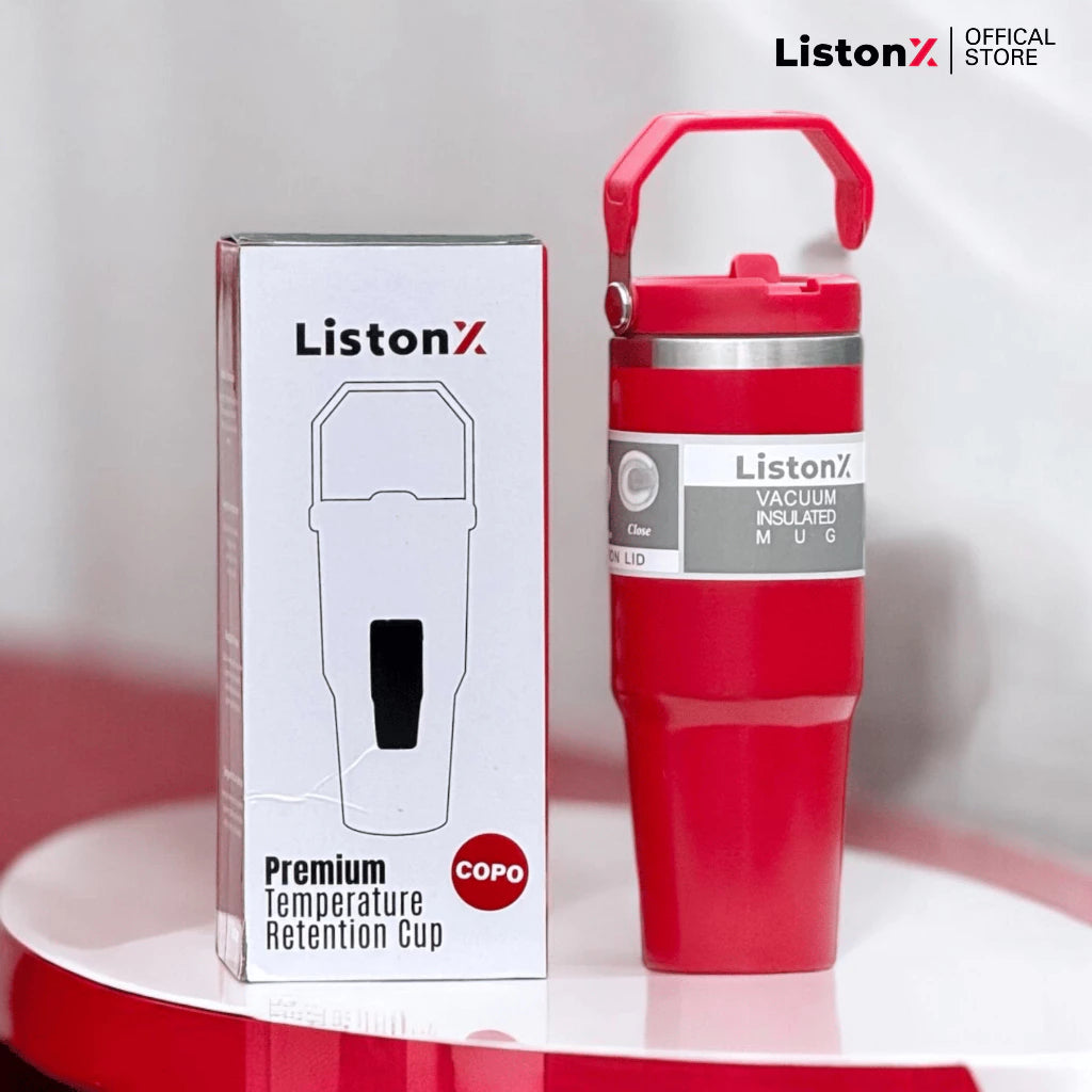 ListonX Stainless Steel Handheld Thermos - Double-wall, BPA-free, leak-proof, 890ml, FREE straw.