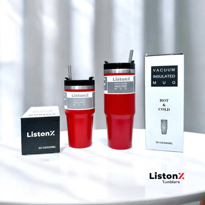 ListonX Thermos Tumble Bottle & Cup with Straw - Leak-proof, insulated, stainless steel, easy-grip.