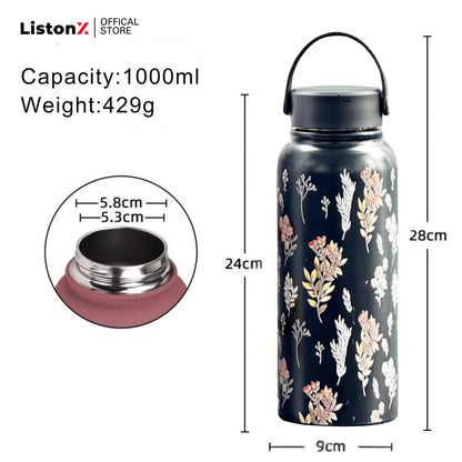 ListonX Stainless Steel Thermos Bottle - 1000ML, hot/cold for 8-15h, stainless steel, stylish