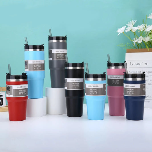 ListonX Thermos Tumble Bottle & Cup with Straw - Leak-proof, insulated, stainless steel, easy-grip.