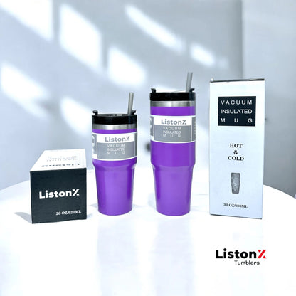 ListonX Thermos Tumble Bottle & Cup with Straw - Leak-proof, insulated, stainless steel, easy-grip.