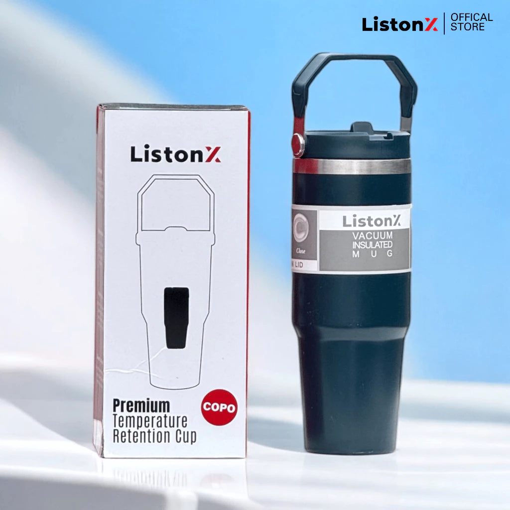 ListonX Stainless Steel Handheld Thermos - Double-wall, BPA-free, leak-proof, 890ml, FREE straw.