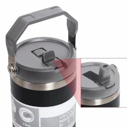 ListonX Stainless Steel Handheld Thermos - Double-wall, BPA-free, leak-proof, 890ml, FREE straw.